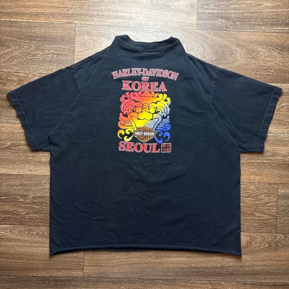 Vintage Black Y2K Cropped Harley Davidson Korea Seoul Black Tee